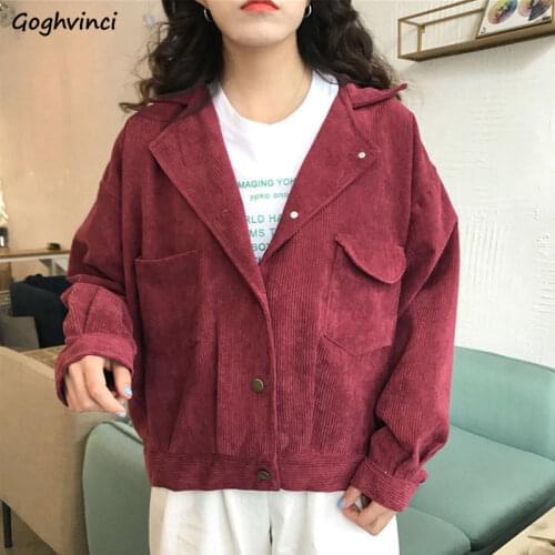 Basic Jackets Solid Harajuku Corduroy Long Sleeve Loose Casual Tops Chic Pockets Cargo Style Ulzzang All-match Streetwear Retro