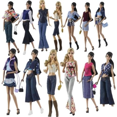 Fashion Jeans Style 1/6 BJD Clothes for Barbie Doll Clothes Coat Jacket Vest Denim Skirt Pants Trousers 11.5" Dolls Accessories