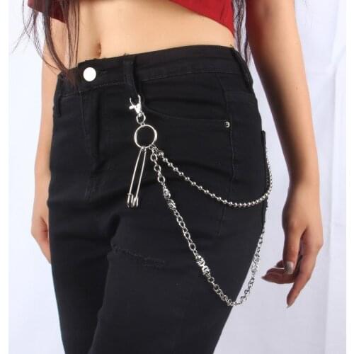 Fashion Explosion Double Pants Chain Pin Decoration Pendant Ghost Skull Hip Hop Punk Metal Buckle Trend Belt Waist Chain