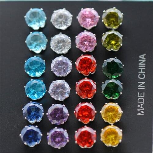 Fashion Cubic Zirconia Stud Earrings Set For Woman Simple color crystak Earring Statement Party Jewelry Gifts 12 Pairs/lot