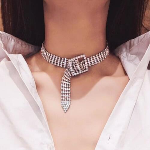 Fashion Creative Belt Shape Choker Necklace Punk Wild Tide Net Hot Section Necklace Super Flash Full Rhinestone jewelry