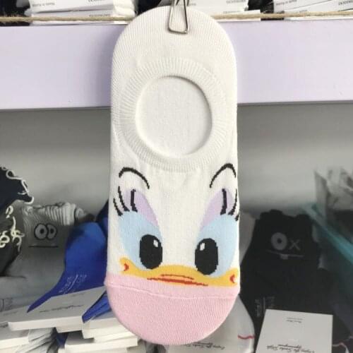Disney cartoon Mickey Donald Duck cute print cotton socks white printing fashion boat socks non-slip silicone socks