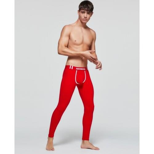 Mens Brand underwear cotton Long johns Solid Sleep-Bottoms Stretch Leggings Sportswear Long-Pants Male Soft Low-Waist
