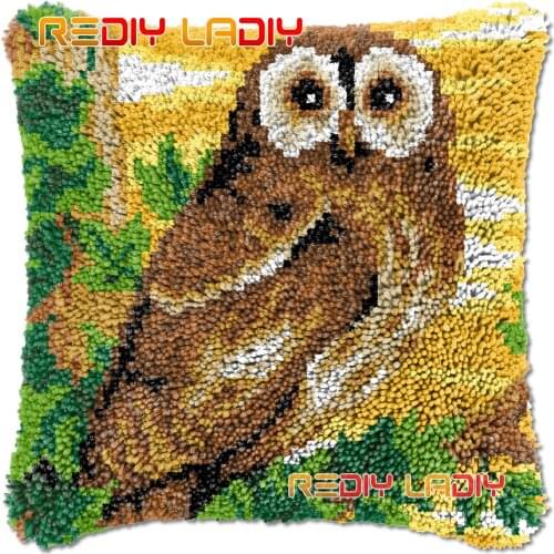 Latch Hook Cushion Sunset Owl DIY Needlepoint Kits Chunky Acrylic Yarn Arts Crocheting Lofty Pillow Case Hobby & Crafts