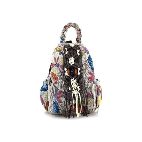 National floral prints women shopping cover backpacks!Nice bohemian string appliques lady Casual backrack New tassel backruck