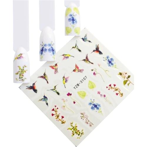 WUF 1 Sheet Flamingo Bird Series Nail Stickers Water Decals Owl Wraps Flora Watermark Adhesive Decoration Manicure