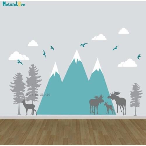 Custom 4 Colors MountainWall Decals Kids Room Nursery Fabric Removable Animals Decoration Lovely Murals Vinyl YT2448