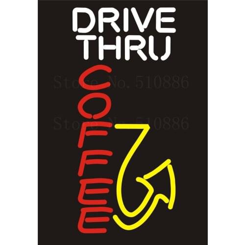 NEON SIGN Drive Thru Coffee Real GLASS Tube BEER BAR Restaurant Signboard store display Decorate Store Shop Light Signs 17*14"
