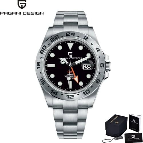 2021 New PAGANI Design Men Stainless Steel Automatic Mechanical Watch Sapphire Glass Waterproof Men GMT Clock Relogio Masculino