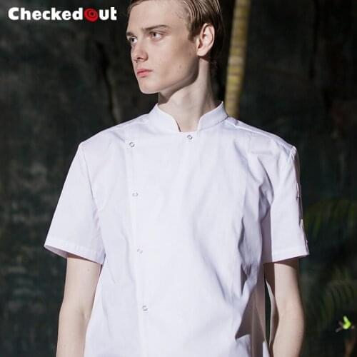 New Restaurant Coffee Bar Jacket Kitchen Man Chef Uniform Short-sleeve Chef Work Suit Concise Work Uniform Plus Size B-6251