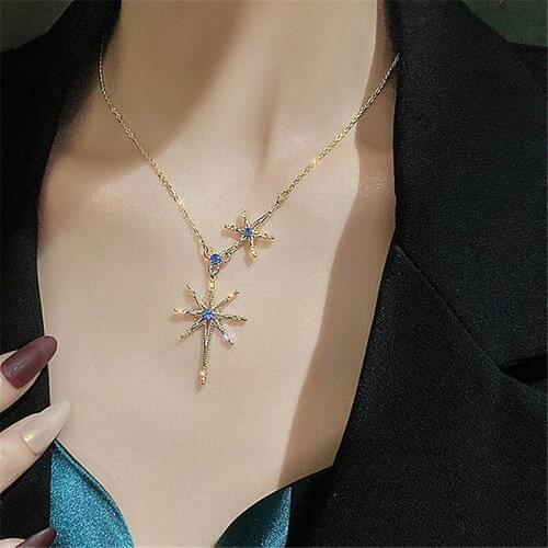 Eight-pointed Star Sapphire Necklace Female Clavicle Chain Temperament Design Simple Pendant Long Choker Collar Pendant Necklace