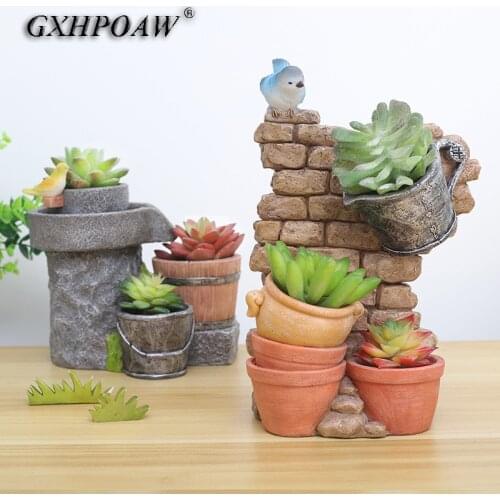 Pastoral American Retro Grinding Disc Design Flowerpot Creativity Corner Hang Resin Flower Pots Garden Home Decoration Ornaments