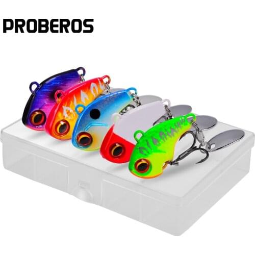 PROBEROS 5Pcs/lot Mini VIB Lures 6-15-28g Metal Jigging Spoon Sinking Hard Baits Crankbait Vibration Spinner With Sequine Isca