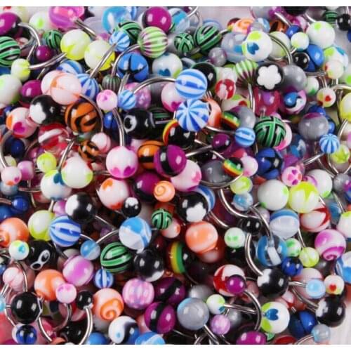 Mixed Color Lots Stripes Ball Button Barbell Bar Belly Navel Ring Body Piercing Wholesale