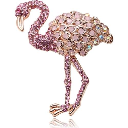 Cute Crystal Flamingo Brooches Unisex Women and Men Brooch Pin Bird Animal Pink Opal Brooches Fashion Dress Coat Accessories