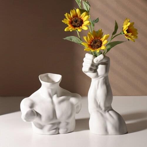 Nordic Ceramic Body Art Vase Silver Plating Upper Body Flower Pot Sculpture Decor Living Room Bedroom Home Vase Decor Ornaments
