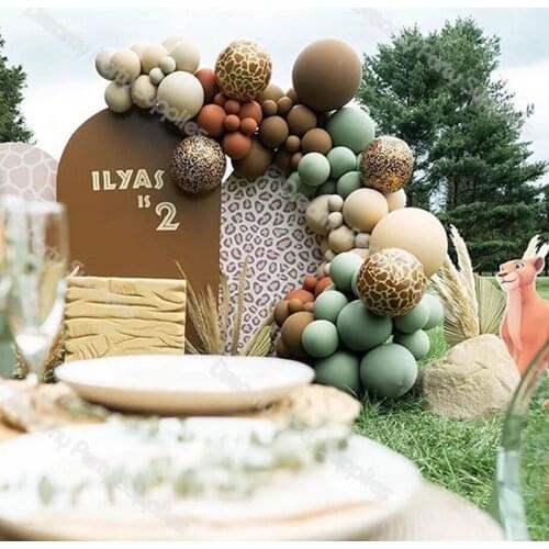 Jungle Party Animal Balloons Arch Birthday Decorations Kid Sage Green Apricot Balloon Garland Anniversary Party Decor Supplies