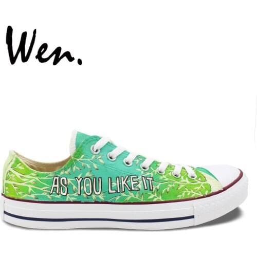 Wen Green Hand Painted Shoes Design Custom As You Like It Birthday Gifts Men Womens Low Top Canvas Sneakers Laced Plimsolls