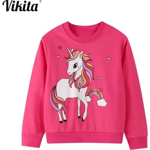 VIKITA Girls Autumn Winter Sweatshirt Toddlers Baby Girls Cartoon Tops Kids Long Sleeve Cotton Casual Wear Children Clothing