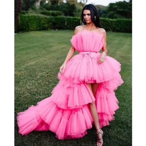 High Low Sweet Pink Tulip Prom Dress Vestido De Festa Crustaceans Animal Party Dress Evening Clothes Real Image Abiye Gece