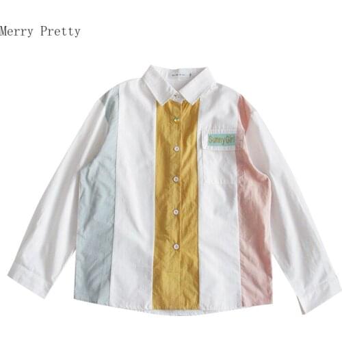 Letter Embridery Patchwork Blouse With Pocket For Women 2020 Summer Tops And Blouses Long Sleeve Turndown Collar Cotton Blusas