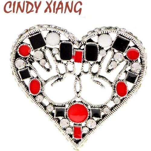 CINDY XIANG New Enamel Red Black White Hollow Heart Shape Brooch Pins for Women Girls Rhinestone Brooches Jewelry Accesseries