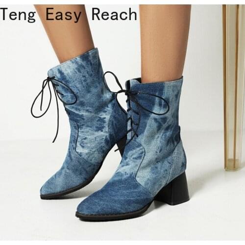 2022 Women Ankle Boots New Design Soft Pu Leather Cross-tied High Heel Fashion Round Toe Ladies Boots British Style
