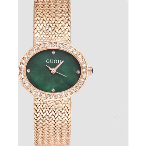 Fashion GUOU Top Luxury Brand Diamond Women Jewelry Watches Vintage Oval Watch Full Steel Bracelet Wrist Business Analog Clocks