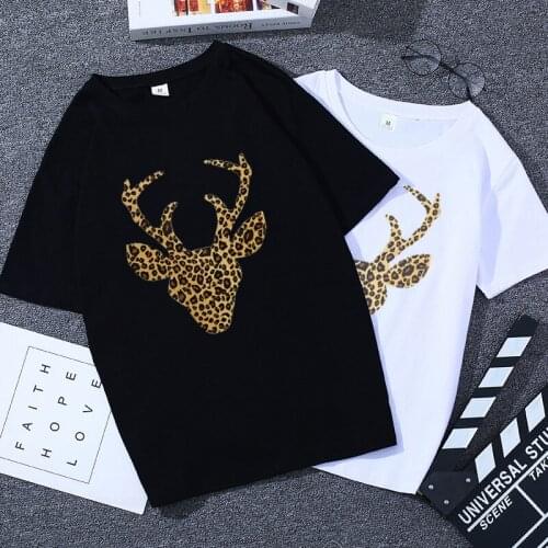 Women tops summer t shirt 2020 woman t-shirts o-neck short sleeve clothes for girl dropshipping tees black white shirts deer