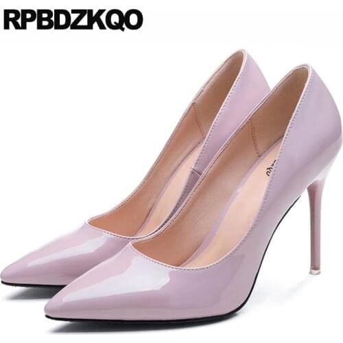 Big Size Women High Heels Pumps Office Nude Shoes Ultra Super Court 3 Inch Scarpin Patent Leather Crossdresser 33 11 43 Pointed