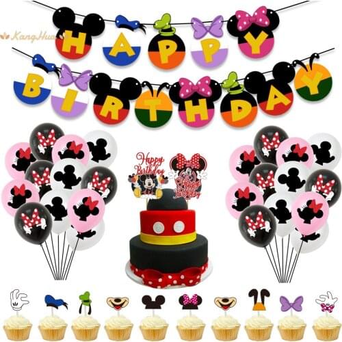 1Set Minnie Latex Balloon Mickey Mouse Banners Birthday Party Decorations Baby Shower Decor Kids Party Mickey Balloon Air Globos