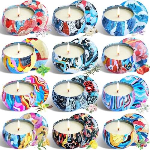 12pcs/set Scented Soy Wax Candles Kit Aromatherapy Wax with Retail Box Perfect Birthday Gift Jar Size 6.6cm Diameter 4cm Height