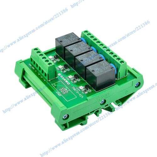 4 channel Omron relay 12V 10A DIN Rail Mount 4 SPDT Power Relay Interface Module, OMRON 10A Relay, 12V Coil. PNP module