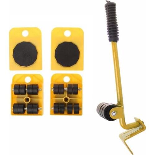 5Pcs Professional Furniture Mover Tool Set Heavy Stuffs Transport Lifter Wheeled Mover Roller with Wheel Bar Moving Hand Device
