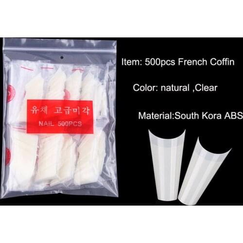 500Pcs Per Bag 10 Sizes Ballerina False Nails French Coffin Fake Nails Half Cover Nails Clear Natural Flat Shape False Nail