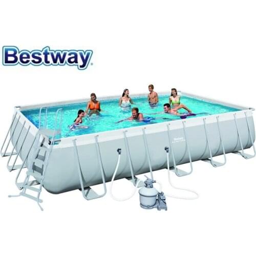 56471 Bestway 6.71x3.66x1.32m(22'x12'x52") Power Steel Rectangular Frame Pool Set with Sand Filter,Safety Ladder,Mat & Cover