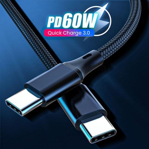 60W 3A USB C To USB Type C Cable 3.0 PD Fast Charger Data Cord C-C Type-c Cable For Xiaomi POCO X3 M3 Samsung MacBook iPad