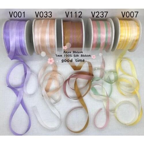 7mmX10m/card variegated colors of 100% pure silk embroidery ribbon thin taffeta high quality silk ribbon Anya Ribbon Handcraft