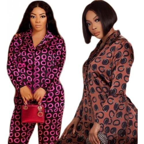 African 2 Pieces Women Sets 2021 Autumn Print Blouse Shirt Women Suit Tops + Pants Set Two Piece Set Tracksuit African clothing