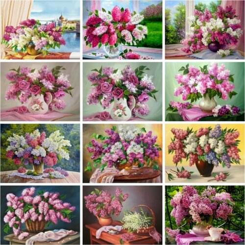 Huacan 5d Diamond Painting Lilac Flower Full Square/round Diamond Mosaic Embroidery Floral Home Decor