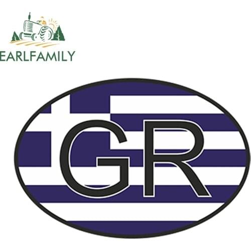 EARLFAMILY 13cm x 9.1cm Car Styling Gr Greece Country Code Oval With Greek Flag Car Sticker Waterproof Door Windows Accessories