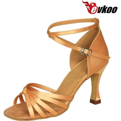 Evkoodance Woman Satin Latin Tango Salsa Dance Shoes 7cm Heel Four Color Latin Ballroom Dance Shoes Free Shipping Evkoo-029