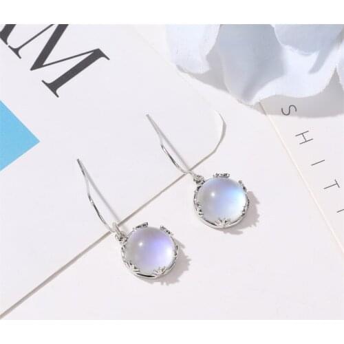 Necklace Earrings Jewelry Sets Moonstone Round Blue Gradient Fashion For Women Birthday Gift Charm Clavicle Chain Accessories
