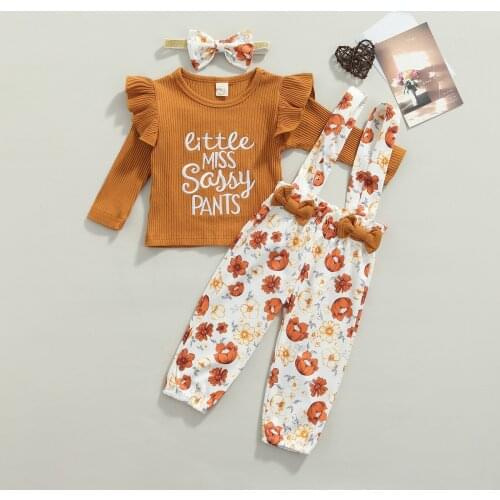 Ma&Baby 3-24M Newborn Infant Baby Girl Clothes Set Knitted Letter T shirt Tops Floral Print Bow Pants Overalls Outfits DD40