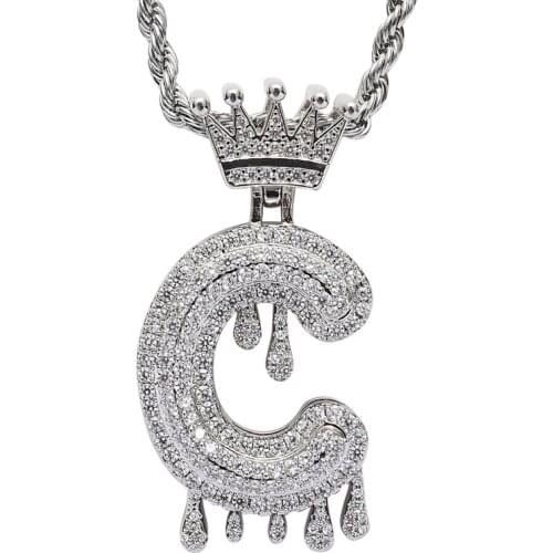 Iced Out Crown Crystal Necklace Custom A-Z Initial Letter Zircon Pendant Choker Gold Silver Chain Hip Hop Jewelry Birthday Gift