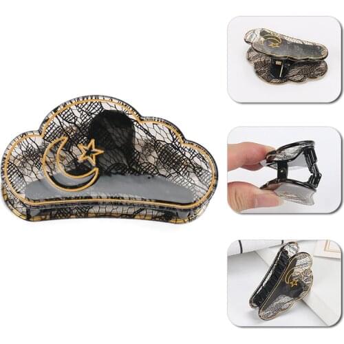 Fashion Woman Hair Accessories Korean style Cloud Shaped Hair Claw With Gold Moon Star Pattern Acrylic Lace Hair Clip