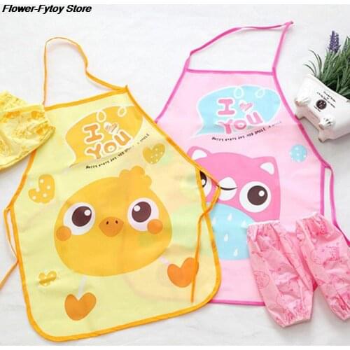 Fashion Cute Cartoon Children Apron Sleeves Chef Hat Pocket Set Kids Craft Art Kitchen Cooking Chef Suit Drink Food Baking Toys