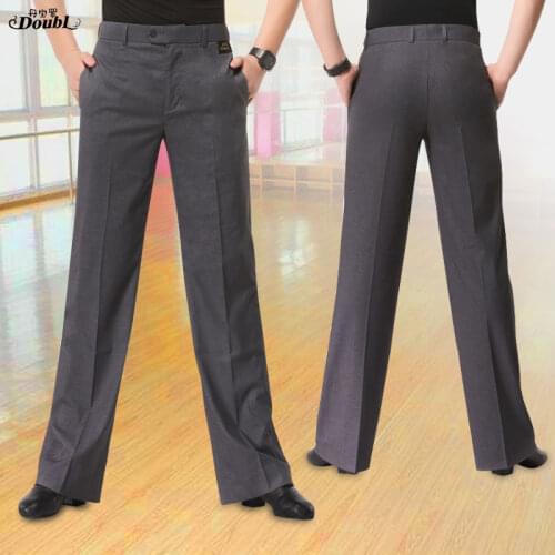 Doubl Brand Mens Grey Latin Pants Adult Dancing Modern Dance Square Exercise Practise Trousers Clothes Thin Packets Pocket