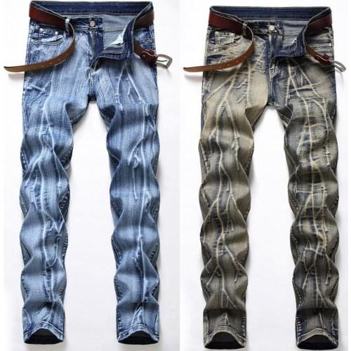 2021 Men’s New Style White Washed Slim-fit Denim Pants,Fashion Classic Stretch Casual Blue Jeans,Youth Cool Must