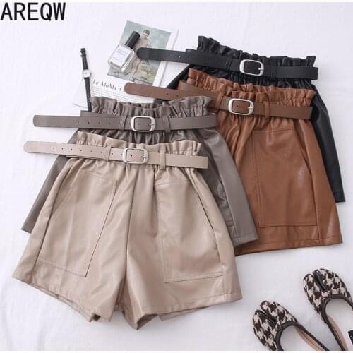 2021 Spring Autumn New Fashion PU Leather High Waist Shorts Women Casual Booty Shorts